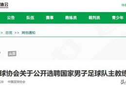 中国足协公开选聘国家男子足球队主教练