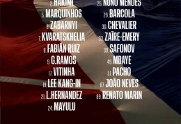 巴黎公布欧冠战亚特兰大大名单：维蒂尼亚领衔，登贝莱、杜埃缺席